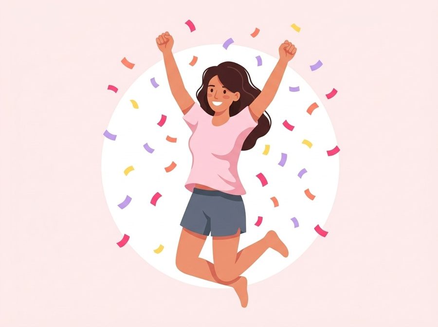 Illustration of a woman celebrating a finished routine